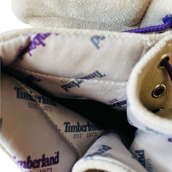 TIMBERLAND Womens Roll Top A21UK Beige Leather/Purple Lace Up Boots size 7. - Picture 8 of 10